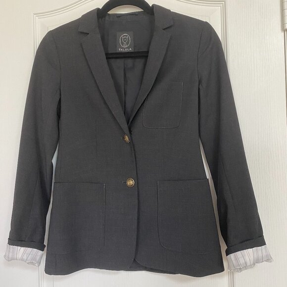 Aritzia Talula Wool Black Blazer with Crested Buttons and Front Pockets Size 0 - Picture 1 of 10
